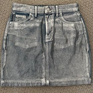 Metallic Mini Jean Skirt